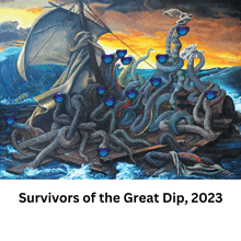 a poster for survivors of the great dip shows a raft full of snakes