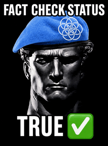 a statue of a man wearing a blue beret with the words " fact check status true "