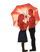 a painting of a man and a woman holding an umbrella