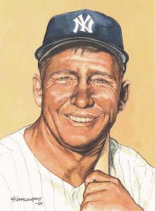 a painting of a man wearing a new york yankees baseball cap