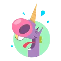 an illustration of a purple unicorn blowing a pink bubble gum