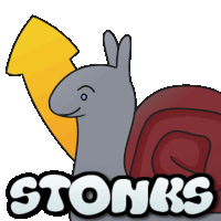 a cartoon of a rabbit with a snail on its back and the words stonks below it