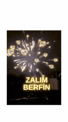 a fireworks display with the name zalim berfin written on the bottom