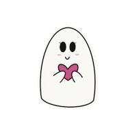 a ghost with a pink heart in its mouth