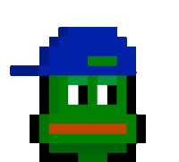 a pixel art of a green frog with a blue hat on