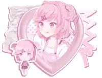 a picture of a girl with pink hair in a heart
