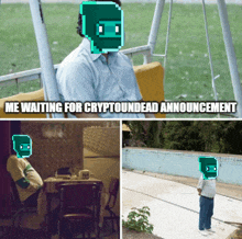 a meme shows a man sitting on a swing waiting for cryptoundead announcements