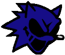 a cartoon drawing of a blue sonic the hedgehog with a black eye .