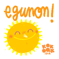 an illustration of a smiling sun with the words " egunon " written above it