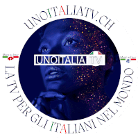 a logo for unoitaliatv.ch with a woman 's face on it