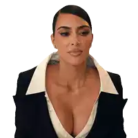 a woman with a very plunging neckline is wearing a black jacket and white collared shirt