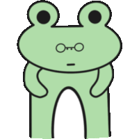 a green frog with a key in its mouth is standing