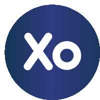 a blue circle with the word xo in white