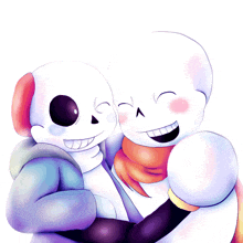 two skeletons are hugging each other and smiling