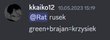 a screenshot of a discord conversation between kkaiko12 and @rat rusek