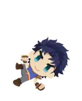 a cartoon character with blue hair is laying down