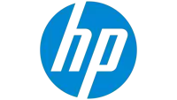 a blue and white hp logo with a white background