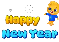 a happy new year greeting card with a cartoon bunny