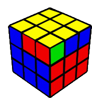 a colorful rubik 's cube with yellow , red , and blue squares on a white background .