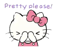 a drawing of hello kitty covering her eyes with her hands and the words pretty please