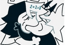 a cartoon of a man holding a piece of paper with the number 2 + 2 = 8 written on it .