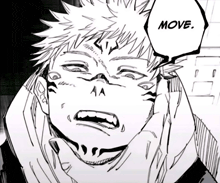 a black and white drawing of a man with the word move above his head