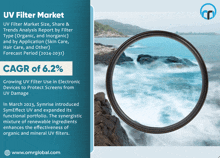 an advertisement for uv filter market with a picture of a rocky shoreline