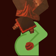 a green cartoon character is holding a red object in his hands .