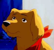 a cartoon dog is wearing a red scarf around his neck