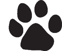a black paw print on a white background with circles
