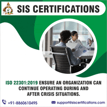 an advertisement for sis certifications shows a man sitting at a table