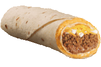 a burrito with meat and cheese on a tortilla