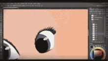 a computer screen shows a drawing of a woman 's eye