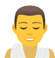 a man with his eyes closed has a white towel around his neck