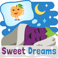 a cartoon illustration of a peach dreaming of a woman and the words sweet dreams