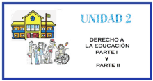 a picture of a school with the words unidad 2 derecho a la educacion parte i y parte ii below it