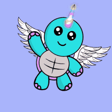 a cartoon of a turtle with wings and a unicorn horn on its head