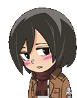 a cartoon of mikasa from attack on titan with a scarf around her neck and a jacket .