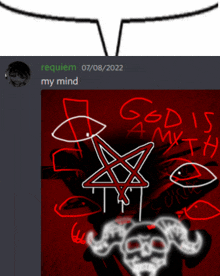 a drawing of a demon with a pentagram and the words requiem my mind below it