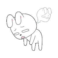 a cartoon drawing of a rabbit laying down with a ghost behind it