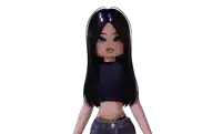 a girl with long black hair is wearing a black crop top