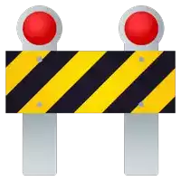 a yellow and black striped sign with two red lights