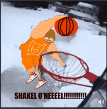 a cartoon of a basketball player with the words shakel o ' neeee ' on the bottom right