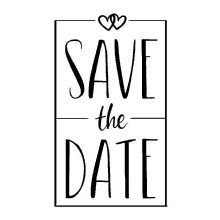 a black and white sign that says save the date with two hearts .