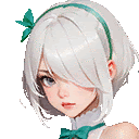 a girl with white hair and a green headband is wearing a white shirt and a green bow tie .