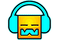 a cartoon character wearing headphones with a yellow face on it