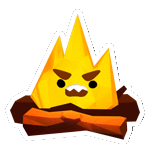 a sticker of a fire with a face on it