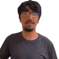 a man with glasses and a beard is making a gesture