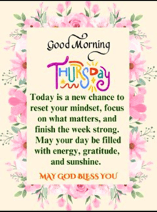 a good morning thursday greeting card with flowers on it
