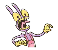a cartoon of a purple rabbit with yellow eyes and teeth